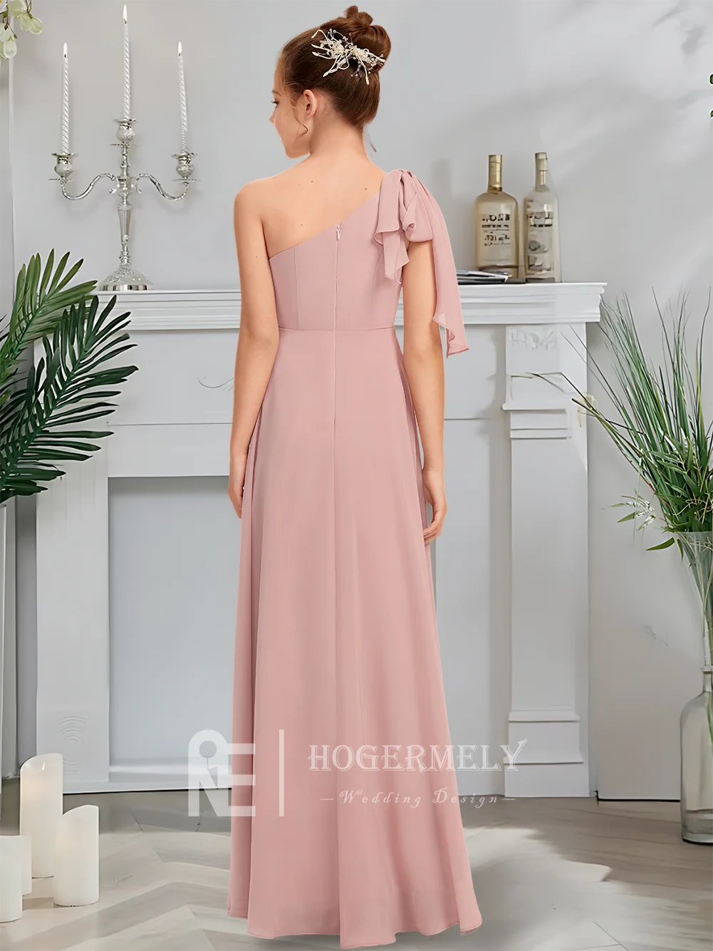 A Child One Shoulder Junior Bridesmaid Dress Rose Flower Girl Dress Floor-Length Chiffon With Cascading Bow Wedding
A Child One Shoulder Junior Bridesmaid Dress Rose Flower Girl Dress Floor-Length Chiffon With Cascading Bow Wedding