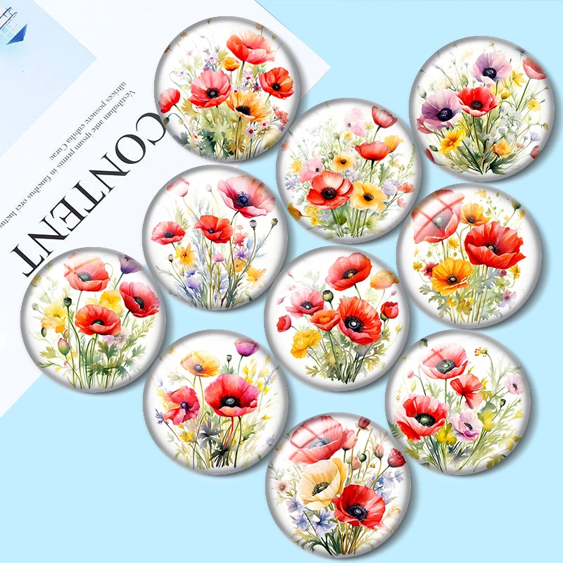 Poppies Bouquet Watercolor 10pcs 12mm/25mm/30mm Round photo glass cabochon demo flat backMaking findings
Poppies Bouquet Watercolor 10pcs 12mm/25mm/30mm Round photo glass cabochon demo flat backMaking findings