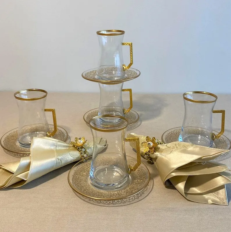 Tea Set with Gold Decoration Handle, Glass Cup and Saucer Set, 12 Pieces for 6 Persons, Home Gift and Presentation
Tea Set with Gold Decoration Handle, Glass Cup and Saucer Set, 12 Pieces for 6 Persons, Home Gift and Presentation