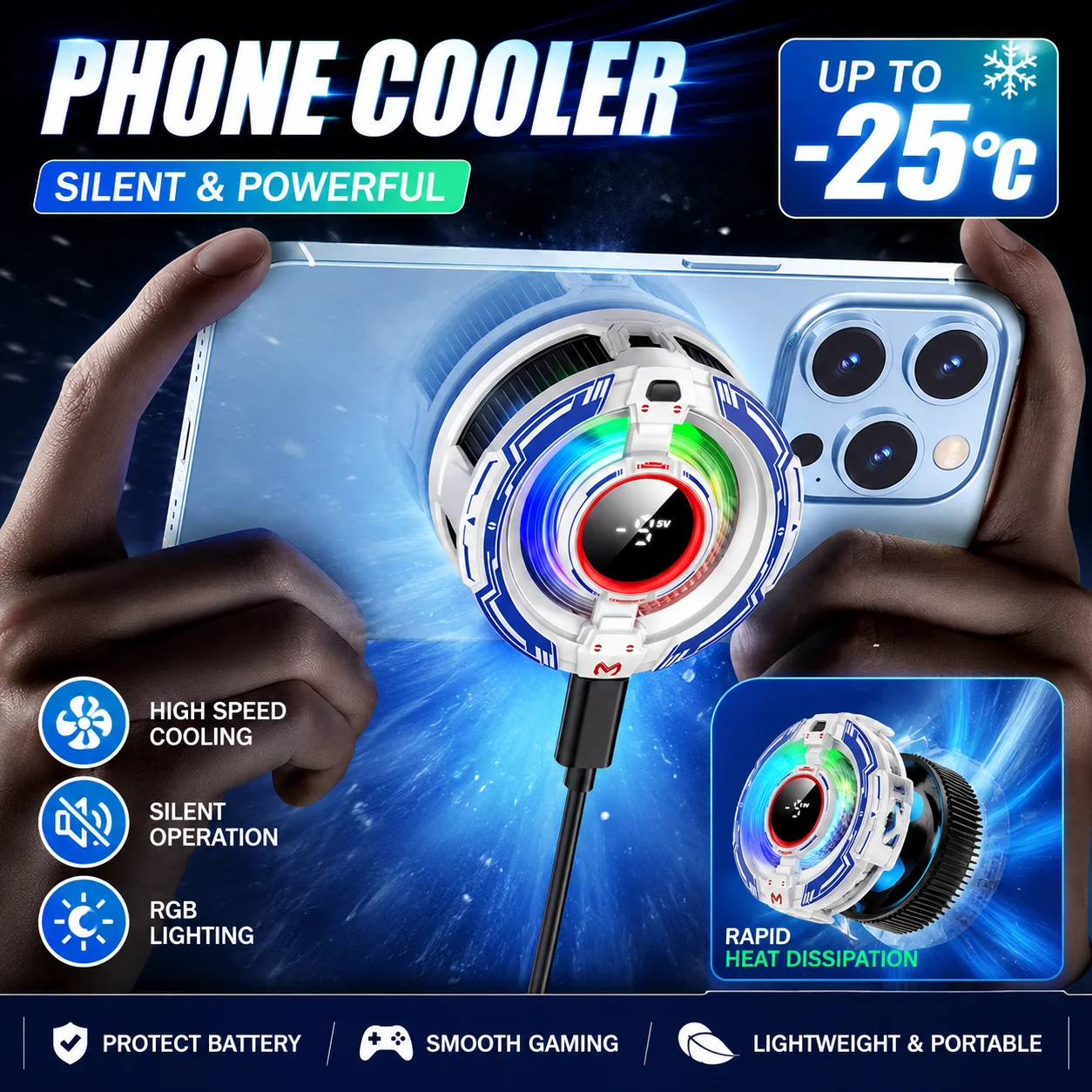 Semiconductor Phone Cooler Magnetic Phone Back-Clip 2in1 Phone Fast Cooler PUBG Game Freeze Radiator for Gaming & Live Streaming
Semiconductor Phone Cooler Magnetic Phone Back-Clip 2in1 Phone Fast Cooler PUBG Game Freeze Radiator for Gaming & Live Streaming