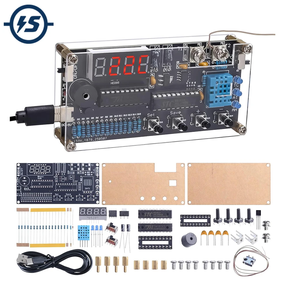 DIY Thermometer Electronics Kit with High/Low Alarm, DC 4.5-5V Temperature Humidity Sensor Soldering Project for STEM Learning
DIY Thermometer Electronics Kit with High/Low Alarm, DC 4.5-5V Temperature Humidity Sensor Soldering Project for STEM Learning