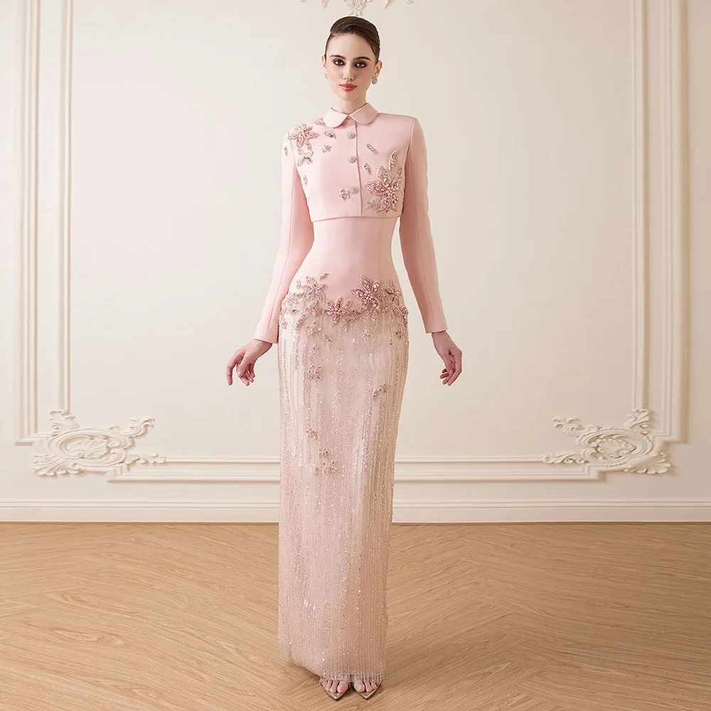 Элегантное розовое трикотажное платье для выпускного вечера по индивидуальному заказу, нежное платье с круглым вырезом и длинными рукавами, хрустальные цветы, кисточка, молния сзади, халат de soi
Элегантное розовое трикотажное платье для выпускного вечера по индивидуальному заказу, нежное платье с круглым вырезом и длинными рукавами, хрустальные цветы, кисточка, молния сзади, халат de soi