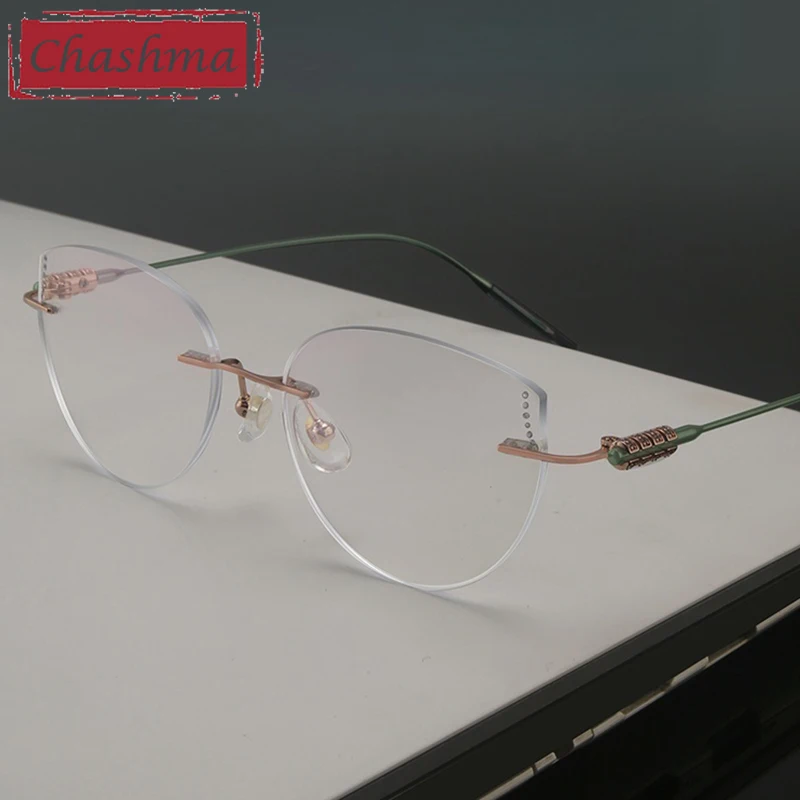 Chashma Prescription Glasses Titanium Women Fashion Cat Eye Rimless Spectacles Eyeglasses Frames Girls for Myopia Tint Lenses
Chashma Prescription Glasses Titanium Women Fashion Cat Eye Rimless Spectacles Eyeglasses Frames Girls for Myopia Tint Lenses