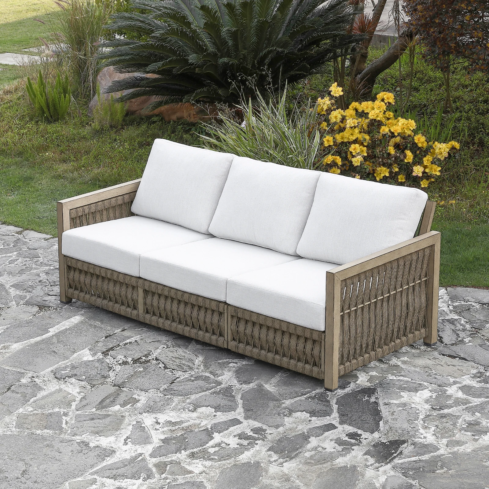 SeeHill 3-Seater Outdoor Sofa, Aluminum Patio Couch with Washable Cushions, Rope Weave Deep Seating Sofa for Garden, Gray Oak
SeeHill 3-Seater Outdoor Sofa, Aluminum Patio Couch with Washable Cushions, Rope Weave Deep Seating Sofa for Garden, Gray Oak