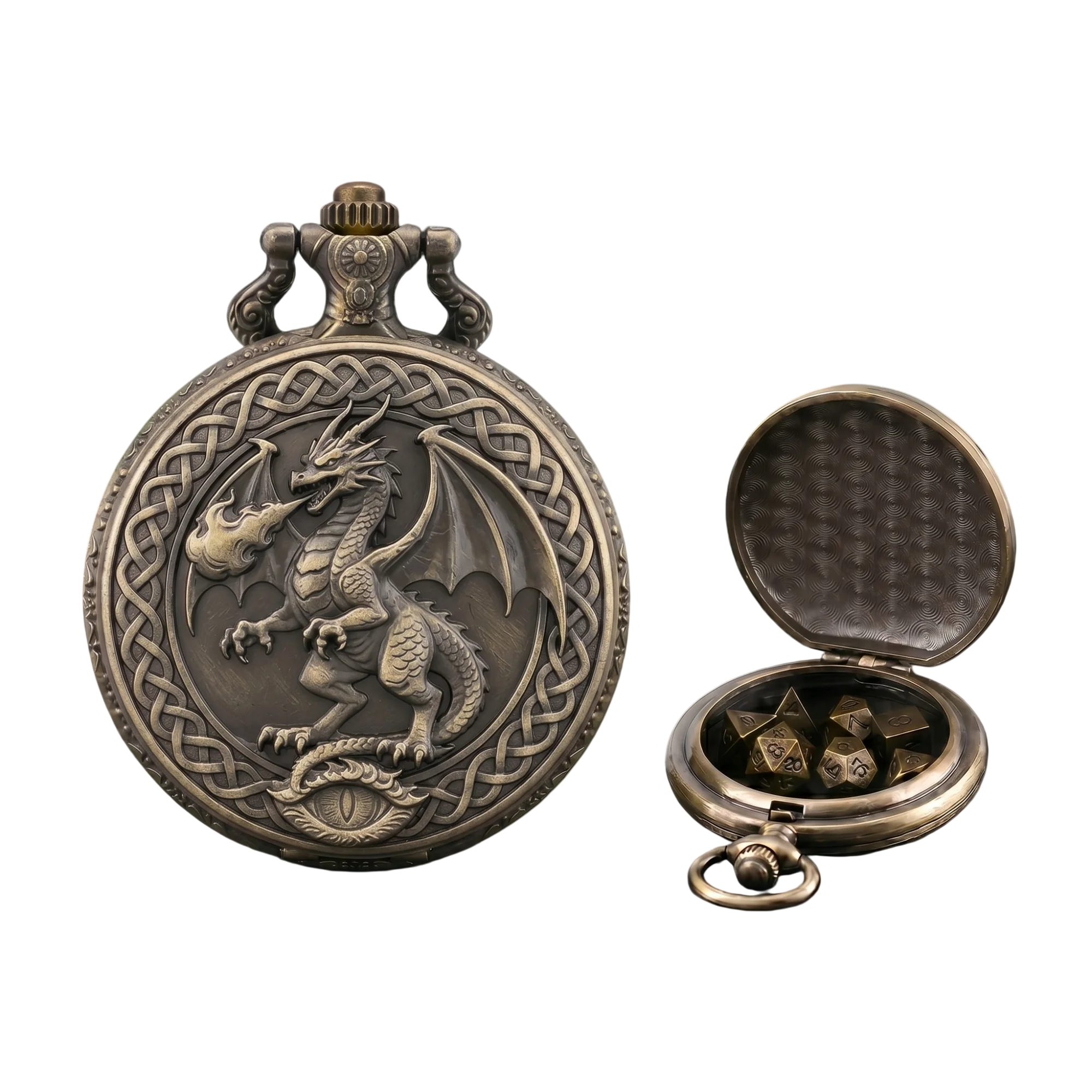 Flame Dragon Pocket Watch Dice Case Role-Playing Games Mini Metal D&D Dice Fire Dragon pocket watch Dice Box RPG DND dice Watch
Flame Dragon Pocket Watch Dice Case Role-Playing Games Mini Metal D&D Dice Fire Dragon pocket watch Dice Box RPG DND dice Watch