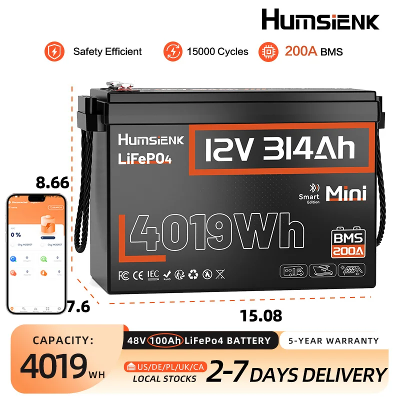 Аккумулятор Humsienk 12В 300Ач (314Ач) LiFePO4 с Bluetooth, 4096Втч, умный, класс А, литий-железо-фосфатный, для солнечных систем, автодомов, морского транспорта, кемпинга
Аккумулятор Humsienk 12В 300Ач (314Ач) LiFePO4 с Bluetooth, 4096Втч, умный, класс А, литий-железо-фосфатный, для солнечных систем, автодомов, морского транспорта, кемпинга