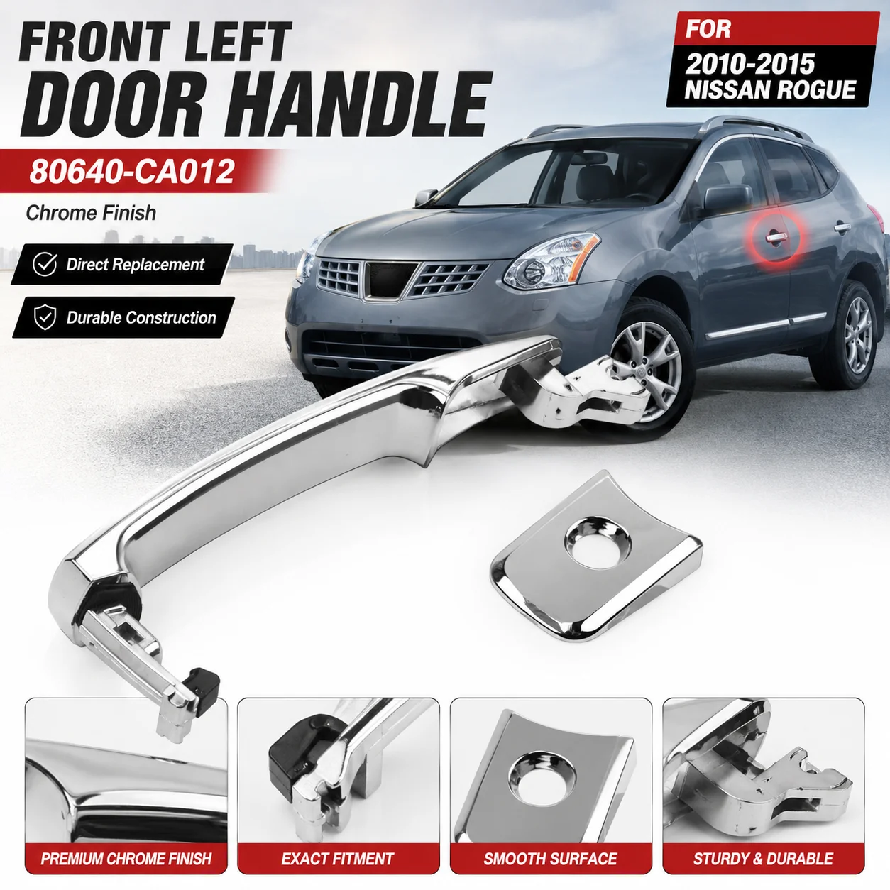 Car Door Handle Chrome 80640-CA012 Front Left for 2010-15 Nissan Rogue Outer Handle Exterior Auto Gadget
Car Door Handle Chrome 80640-CA012 Front Left for 2010-15 Nissan Rogue Outer Handle Exterior Auto Gadget