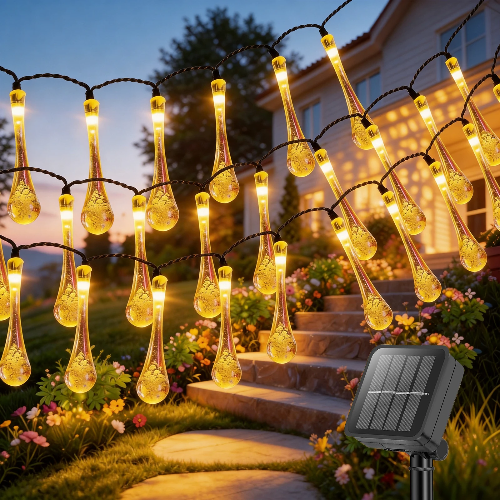 Solar Water Drop Lights 50/20 LED, Raindrop String Lights Splashproof Outdoor for Christmas Wedding Party Birthday Pool Camping
Solar Water Drop Lights 50/20 LED, Raindrop String Lights Splashproof Outdoor for Christmas Wedding Party Birthday Pool Camping
