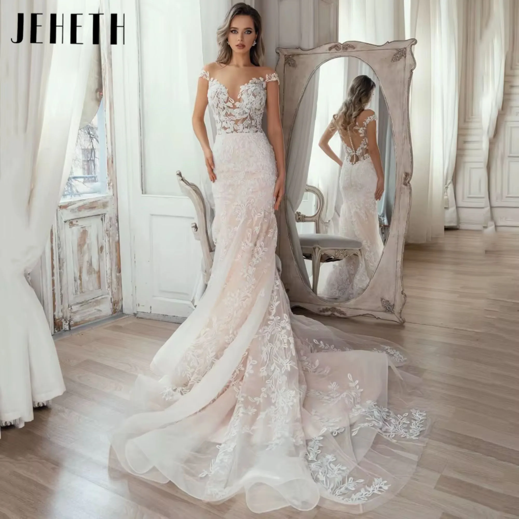 JEHETH Off Shoulder Mermaid Applique Lace Wedding Dress Luxury Backless Bride Gown V-Neck Dress Vestidos De Novia Customized
JEHETH Off Shoulder Mermaid Applique Lace Wedding Dress Luxury Backless Bride Gown V-Neck Dress Vestidos De Novia Customized