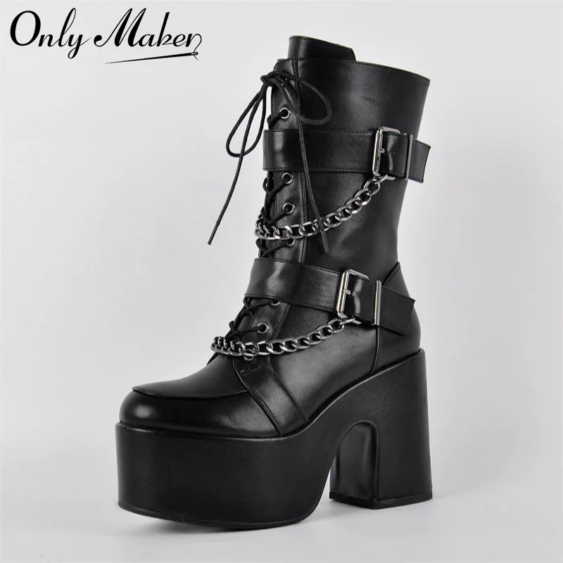 Onlymaker ботильоны на платформе с металлической пряжкой и цепочкой на шнуровке, модные ботильоны в стиле панк на массивном высоком каблуке с боковой молнией
Onlymaker ботильоны на платформе с металлической пряжкой и цепочкой на шнуровке, модные ботильоны в стиле панк на массивном высоком каблуке с боковой молнией