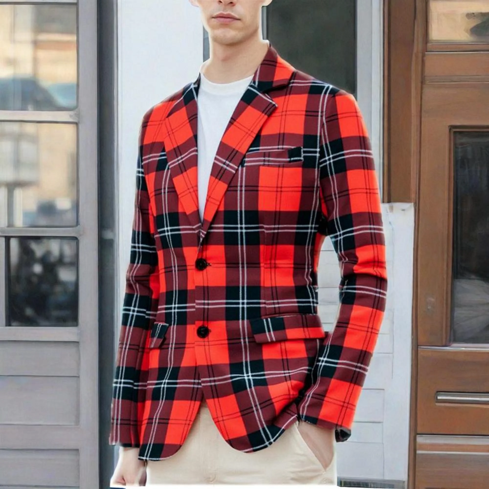 Men's plaid casual suit jacket, spring and autumn long-sleeved two-button fashionable suit, men's outdoor casual tops and jacket
Men's plaid casual suit jacket, spring and autumn long-sleeved two-button fashionable suit, men's outdoor casual tops and jacket