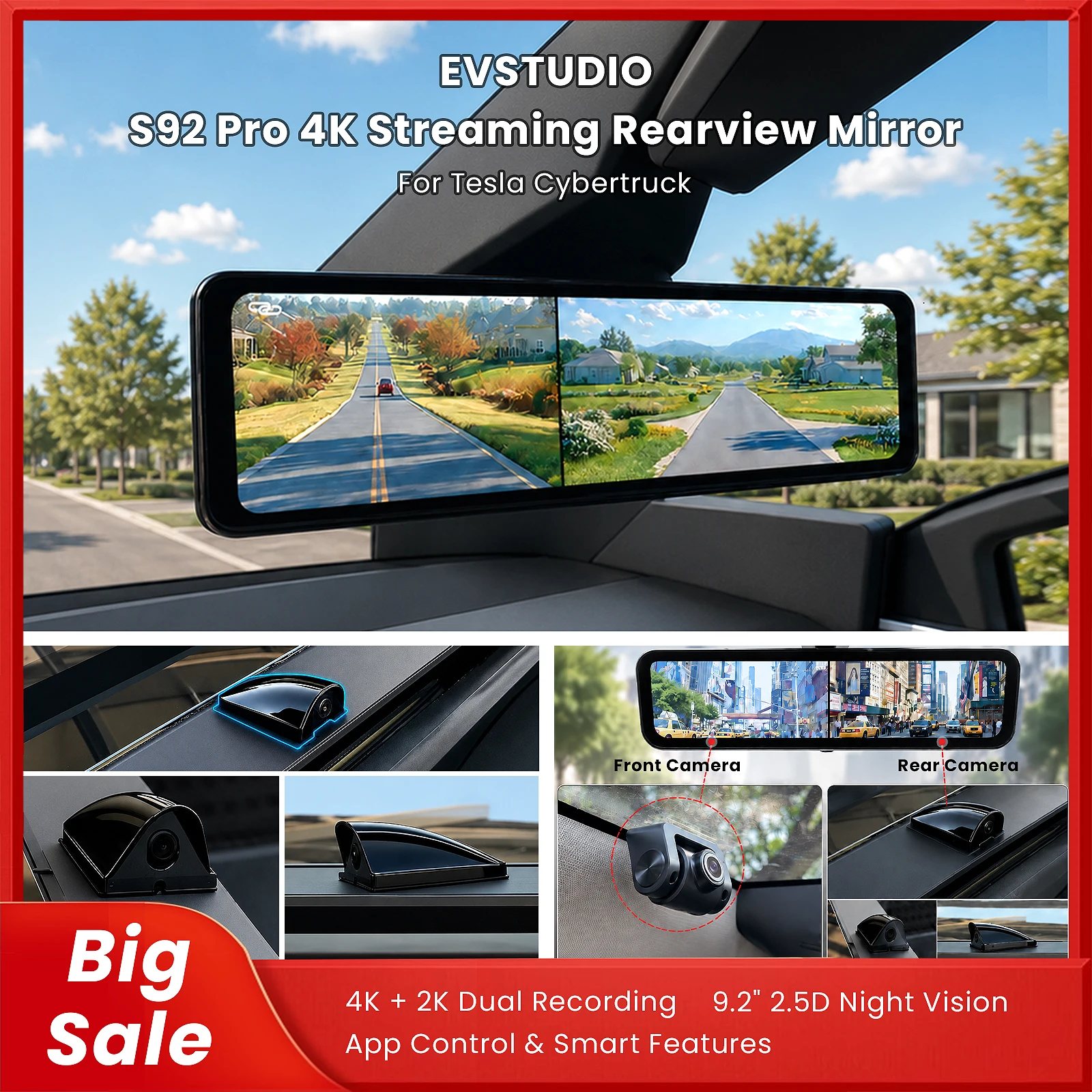 Dual Camera Dash Cam Stream for Tesla Cybertruck S92 Pro 9.2" HD Streaming Rearview Mirror Auto Video Recorder Night Vision WiFi
Dual Camera Dash Cam Stream for Tesla Cybertruck S92 Pro 9.2" HD Streaming Rearview Mirror Auto Video Recorder Night Vision WiFi