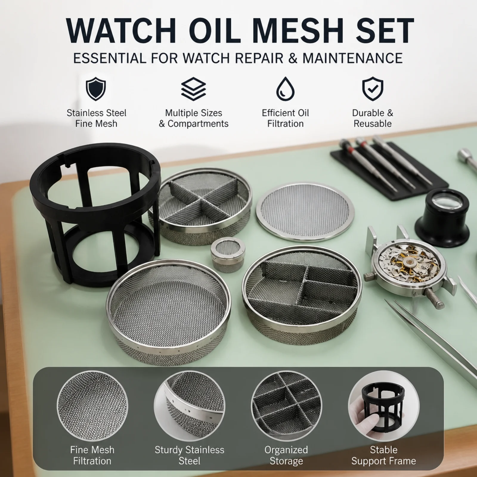1 Set Watch Cleaner Mesh Baskets Repairing Clocks Watchmaker Stainless Steel Cleaning Tool for Precision Watch Maintenance Tool
1 Set Watch Cleaner Mesh Baskets Repairing Clocks Watchmaker Stainless Steel Cleaning Tool for Precision Watch Maintenance Tool