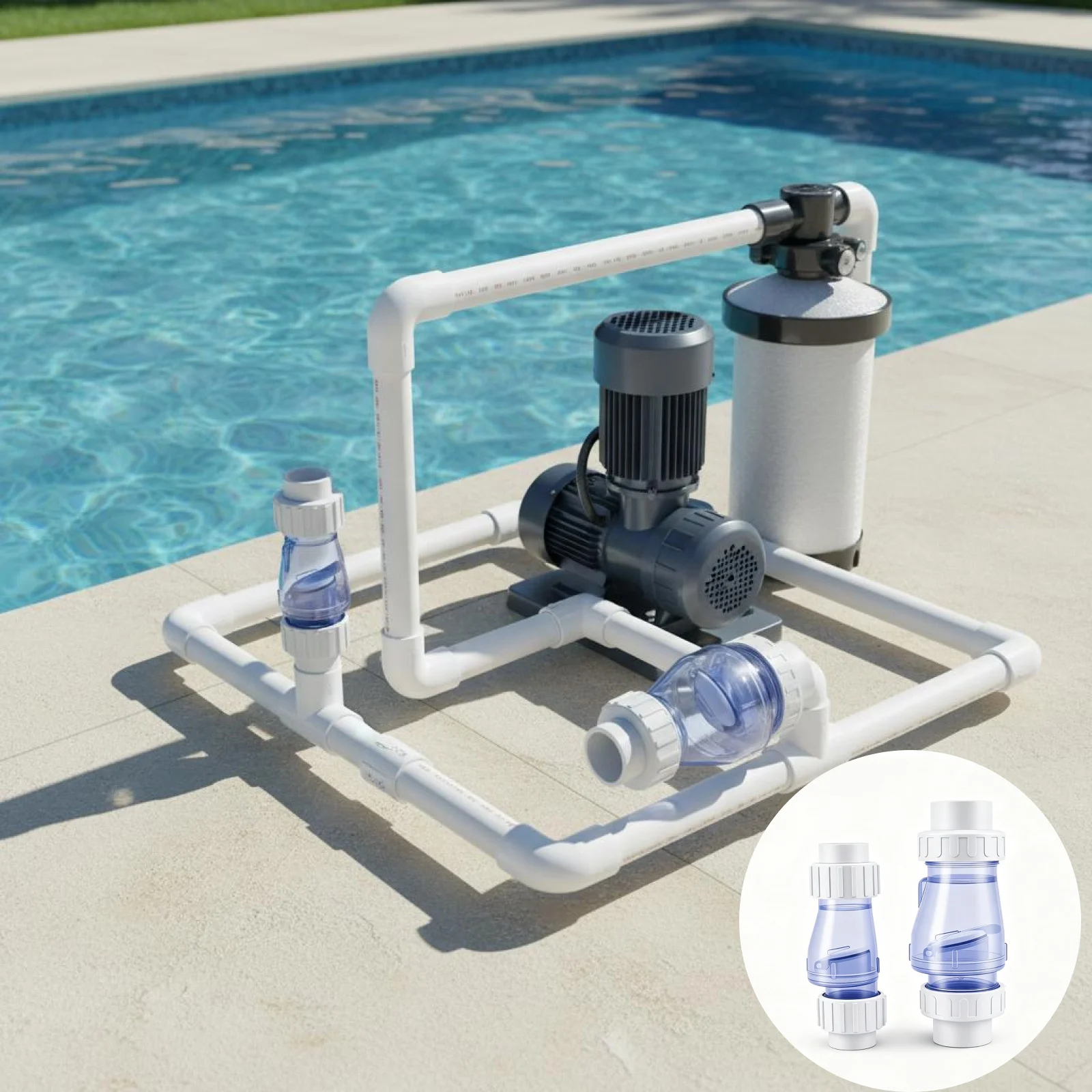 Sturdy PVC Clear Check Valve Backflow Control Visible Pool Valve for Pool Circulation Equipment Accessories
Sturdy PVC Clear Check Valve Backflow Control Visible Pool Valve for Pool Circulation Equipment Accessories