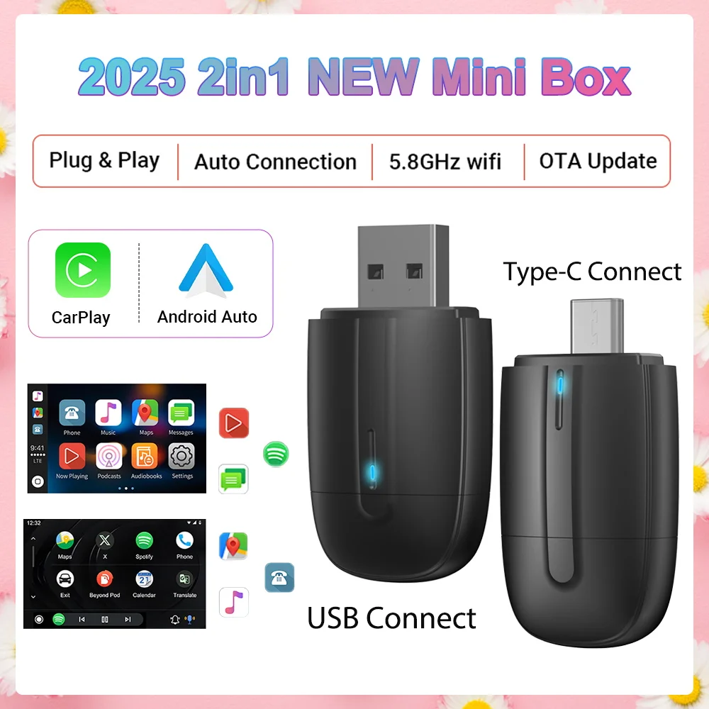 2025 2in1 Adapter Wireless Carplay and Android Auto Smart Dongle Bluetooth Wifi Connect Plug and Play Mini Box For Toyota Honda
2025 2in1 Adapter Wireless Carplay and Android Auto Smart Dongle Bluetooth Wifi Connect Plug and Play Mini Box For Toyota Honda