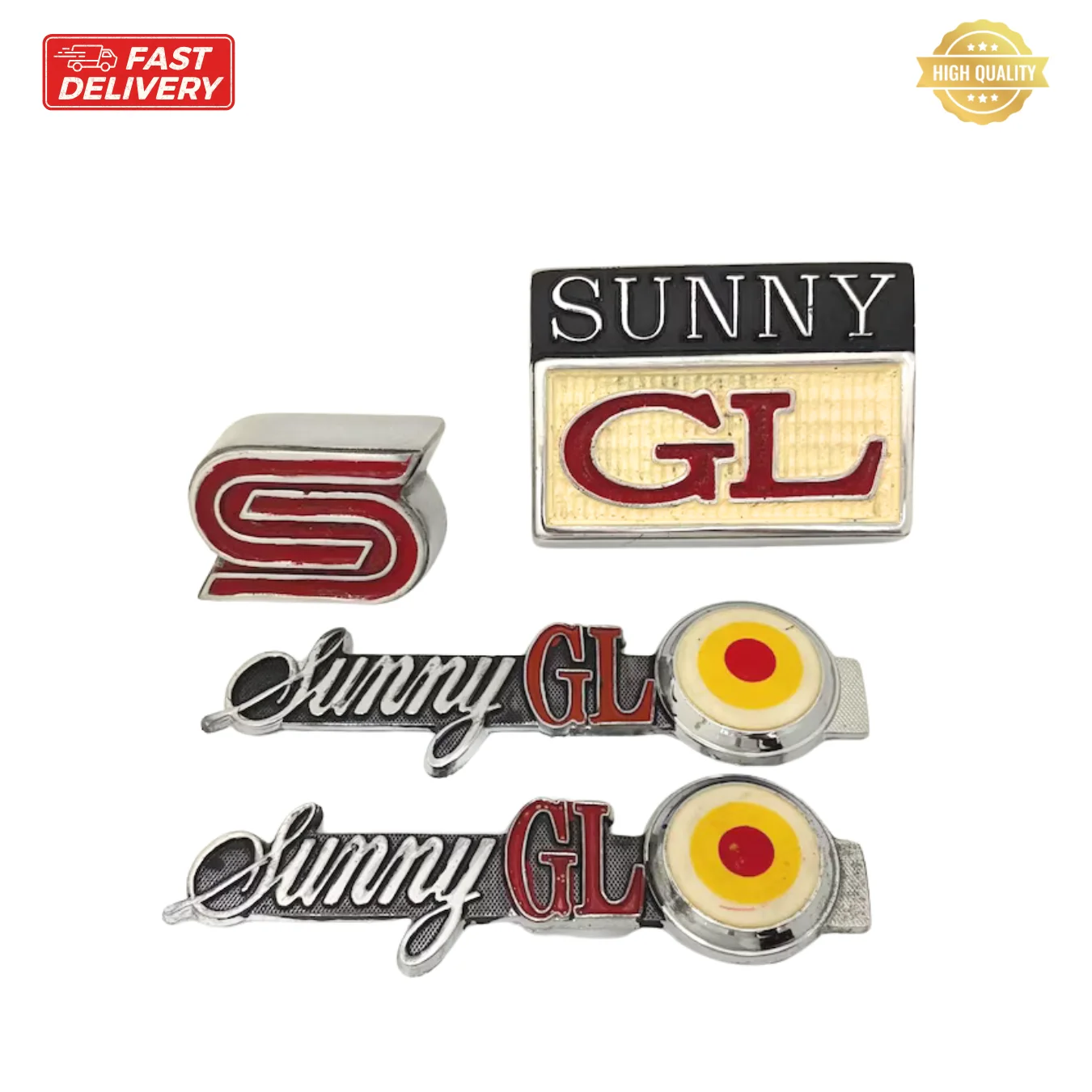 Datsun Sunny GL 120Y B210 4 Piece Badge Emblem Set Die-Cast in Metal
Datsun Sunny GL 120Y B210 4 Piece Badge Emblem Set Die-Cast in Metal