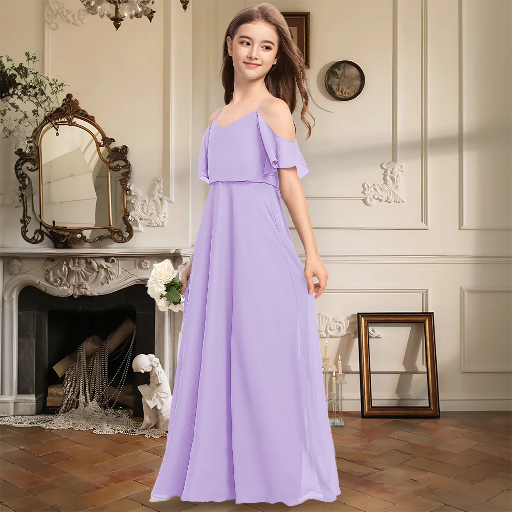 Elegant Junior Bridesmaid Dress Chiffon Cold Shoulder Floor-Length Flower Girl Gown A Line Spaghetti Strap Girls Formal Occasion
Elegant Junior Bridesmaid Dress Chiffon Cold Shoulder Floor-Length Flower Girl Gown A Line Spaghetti Strap Girls Formal Occasion