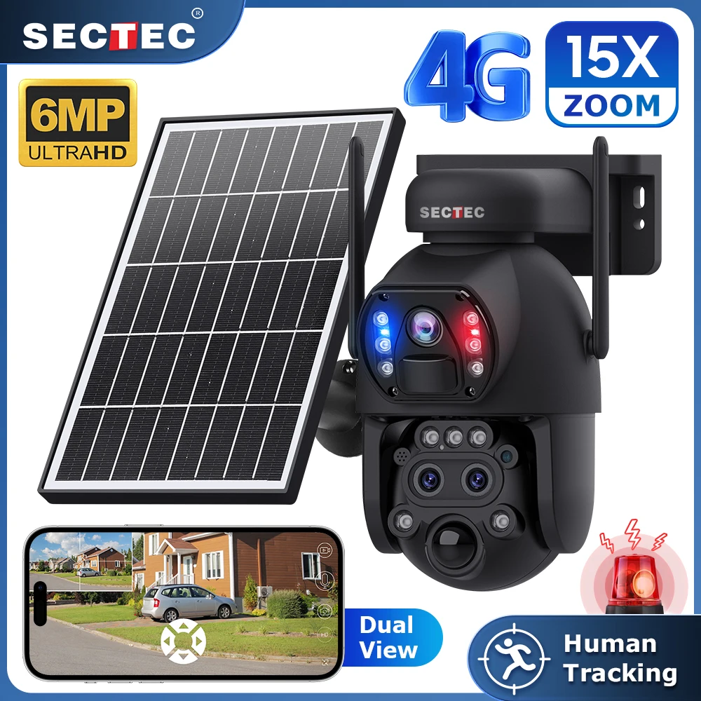 SECTEC Solar Camera 6MP 15X Zoom Three Lens 4G/WiFi CCTV Camera Color Night Vision PTZ Human Detection Alert IP66
SECTEC Solar Camera 6MP 15X Zoom Three Lens 4G/WiFi CCTV Camera Color Night Vision PTZ Human Detection Alert IP66