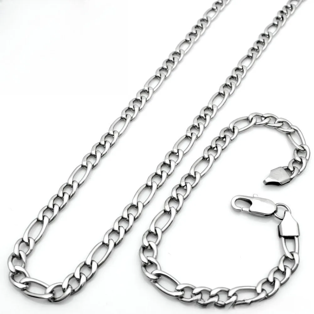 5mm Stainless Steel Figaro Chain Necklace Bracelet Set for Men Women Silver 24inch+8inch Link Jewelry Gifts
5mm Stainless Steel Figaro Chain Necklace Bracelet Set for Men Women Silver 24inch+8inch Link Jewelry Gifts