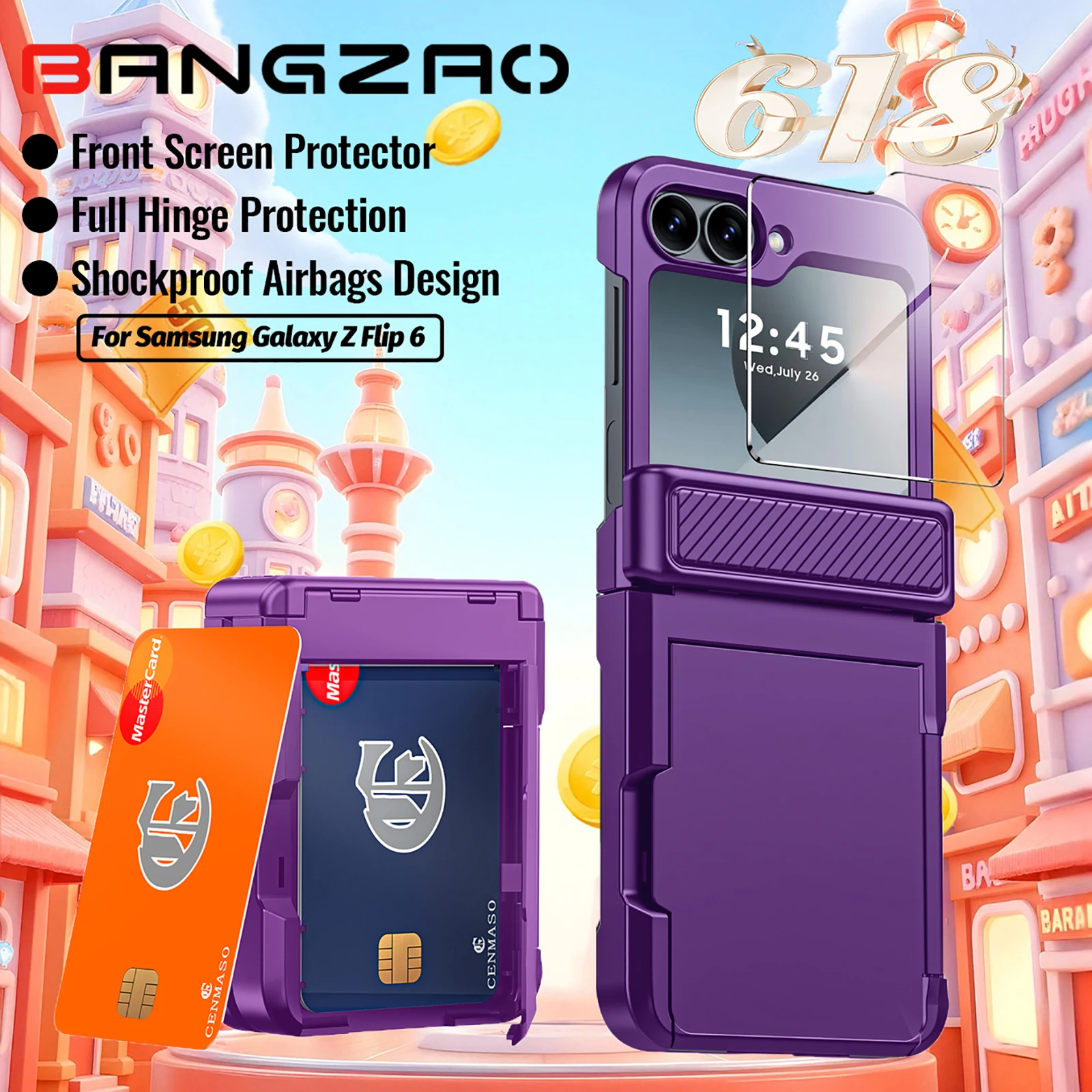 618 Чехол для Galaxy Z Flip 6, роскошный держатель для карт, дизайн кошелька со встроенной защитной пленкой для экрана, противоударный прочный чехол
618 Чехол для Galaxy Z Flip 6, роскошный держатель для карт, дизайн кошелька со встроенной защитной пленкой для экрана, противоударный прочный чехол