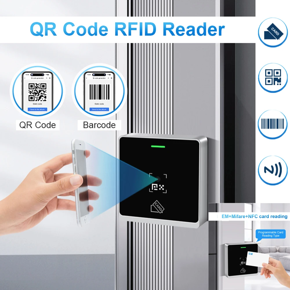 125KHz Wiegand RS485 QR Code Reader Access Control Touch Keypad EM MF Card Barcode NFC IP67 Waterproof
125KHz Wiegand RS485 QR Code Reader Access Control Touch Keypad EM MF Card Barcode NFC IP67 Waterproof