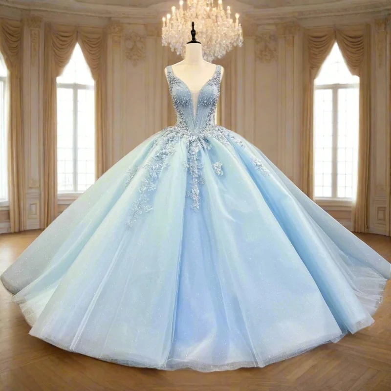 Customized Sky Blue Quinceanera Dresses Ball Gown Off The Shoulde Applique Lace Beading Tull Party Birthday Sweet 16 Dress Vesti
Customized Sky Blue Quinceanera Dresses Ball Gown Off The Shoulde Applique Lace Beading Tull Party Birthday Sweet 16 Dress Vesti