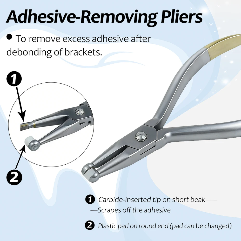 Щипцы для снятия ортодонтических брекетов из нержавеющей стали, инструмент для удаления клея и очистки от остатков после брекетов
Щипцы для снятия ортодонтических брекетов из нержавеющей стали, инструмент для удаления клея и очистки от остатков после брекетов