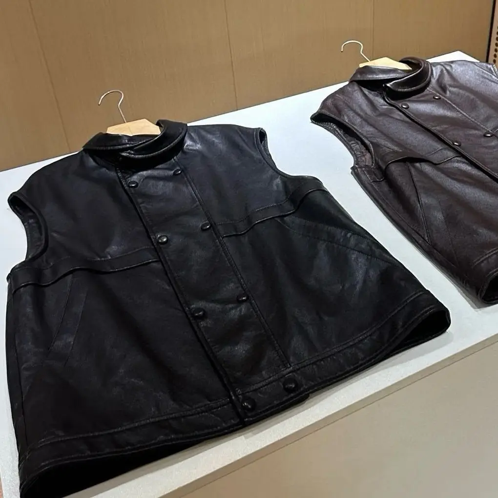 Осенняя повседневная минимальная женская свободная кожаная куртка без рукавов 
Осенняя повседневная минимальная женская свободная кожаная куртка без рукавов