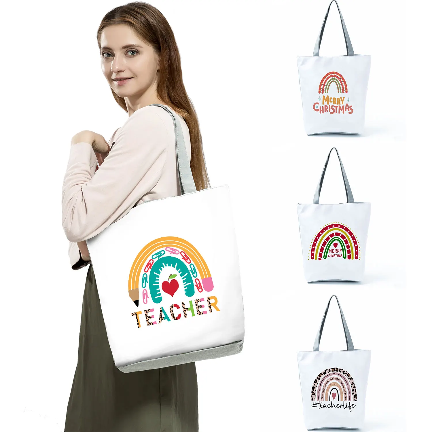 Eco Reusable Shopper Bag Casual Totes Bag Rainbow Printed Shoulder Bags School Teacher Gift Teacher Fashion Handbags For Women
Eco Reusable Shopper Bag Casual Totes Bag Rainbow Printed Shoulder Bags School Teacher Gift Teacher Fashion Handbags For Women