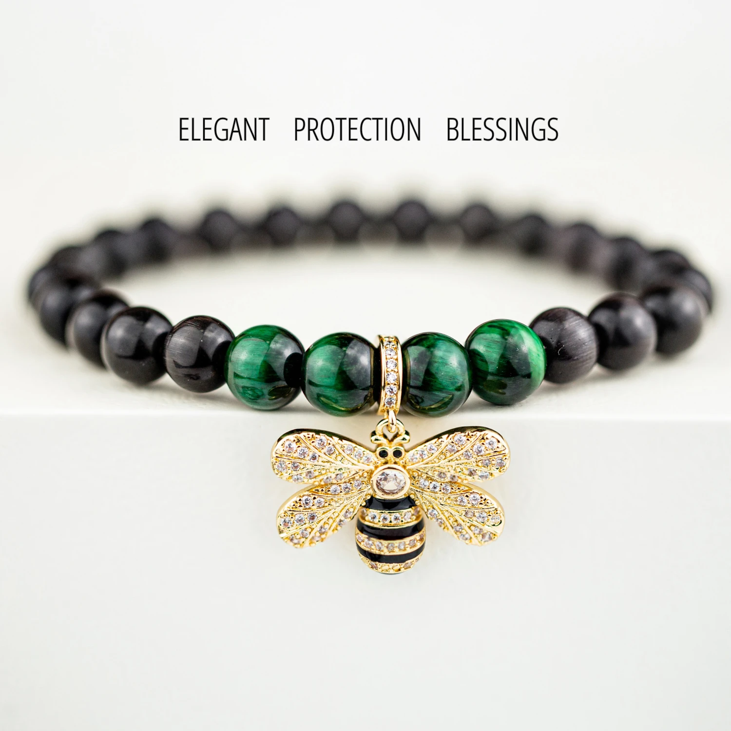 Natural Stone Black & Green Tiger Eye Beaded Bracelet with Bee Pendant Vacation Accessories Best Friend Gifts For Men & Women
Natural Stone Black & Green Tiger Eye Beaded Bracelet with Bee Pendant Vacation Accessories Best Friend Gifts For Men & Women