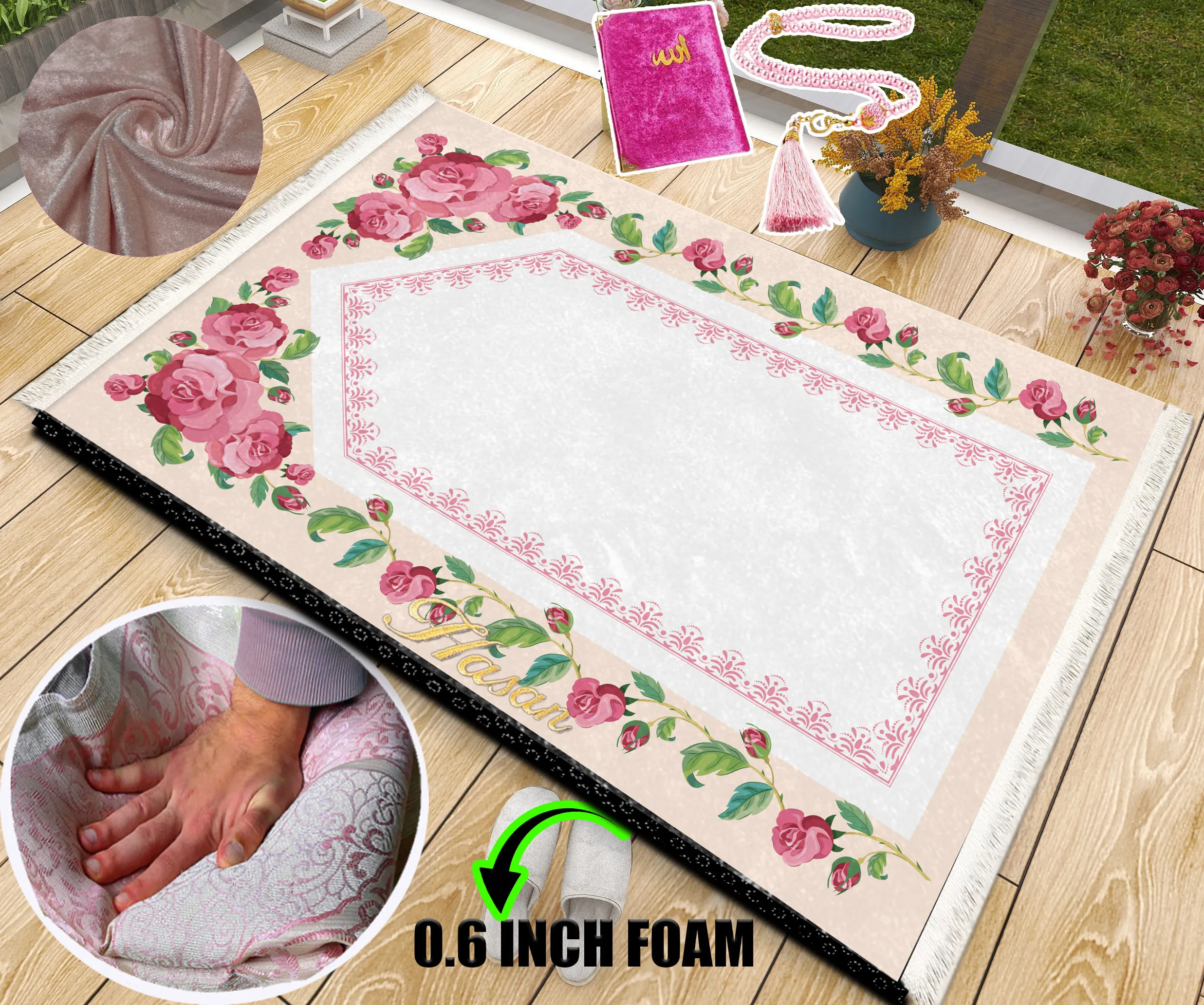Extra Thick Foam Padded Turkish Flower Turkish Prayer Rug With Luxury Yaseen, Soft Praying Mat Carpet & Pearl Tasbeeh, İslamic
Extra Thick Foam Padded Turkish Flower Turkish Prayer Rug With Luxury Yaseen, Soft Praying Mat Carpet & Pearl Tasbeeh, İslamic