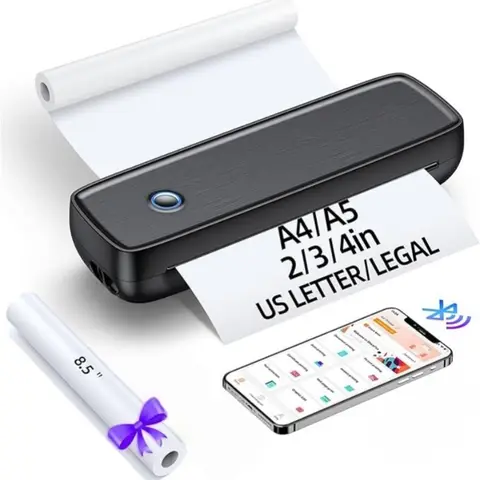 Portable Printer Wireless for Travel,Bluetooth Thermal Support 8.5inches X 11inches paper, Inkless Compatible with iOS  Android