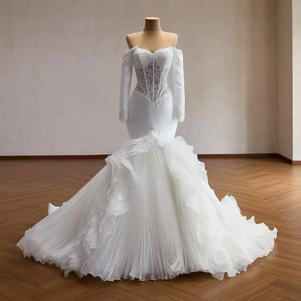 Mermaid Wedding Dress 2026 Sweetheart Off The Shoulder Long Sleeves Appliques Lace Up Back Vestidos De Novia
Mermaid Wedding Dress 2026 Sweetheart Off The Shoulder Long Sleeves Appliques Lace Up Back Vestidos De Novia