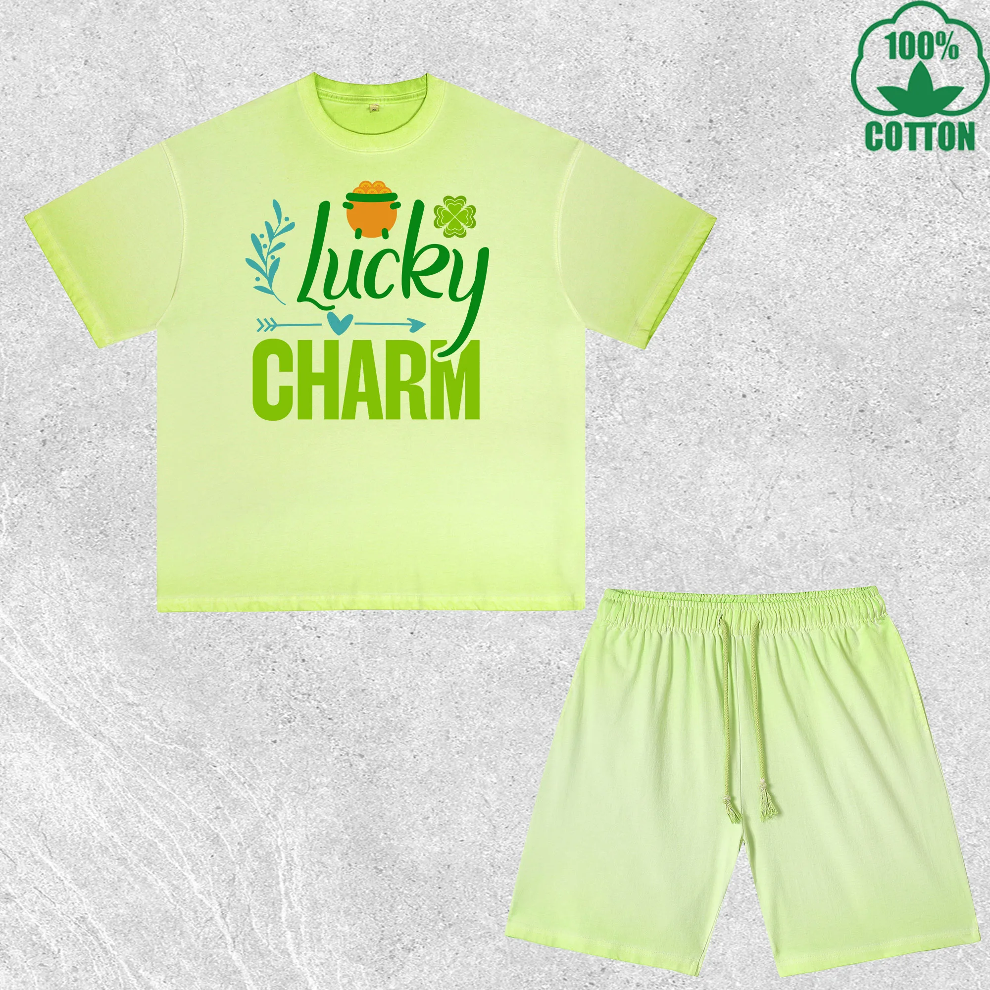 Комплект из футболки и шорт с принтом Lucky Charm, эффект потертости, разноцветный, свободный крой, модный, 100% хлопок, выгодный набор
Комплект из футболки и шорт с принтом Lucky Charm, эффект потертости, разноцветный, свободный крой, модный, 100% хлопок, выгодный набор