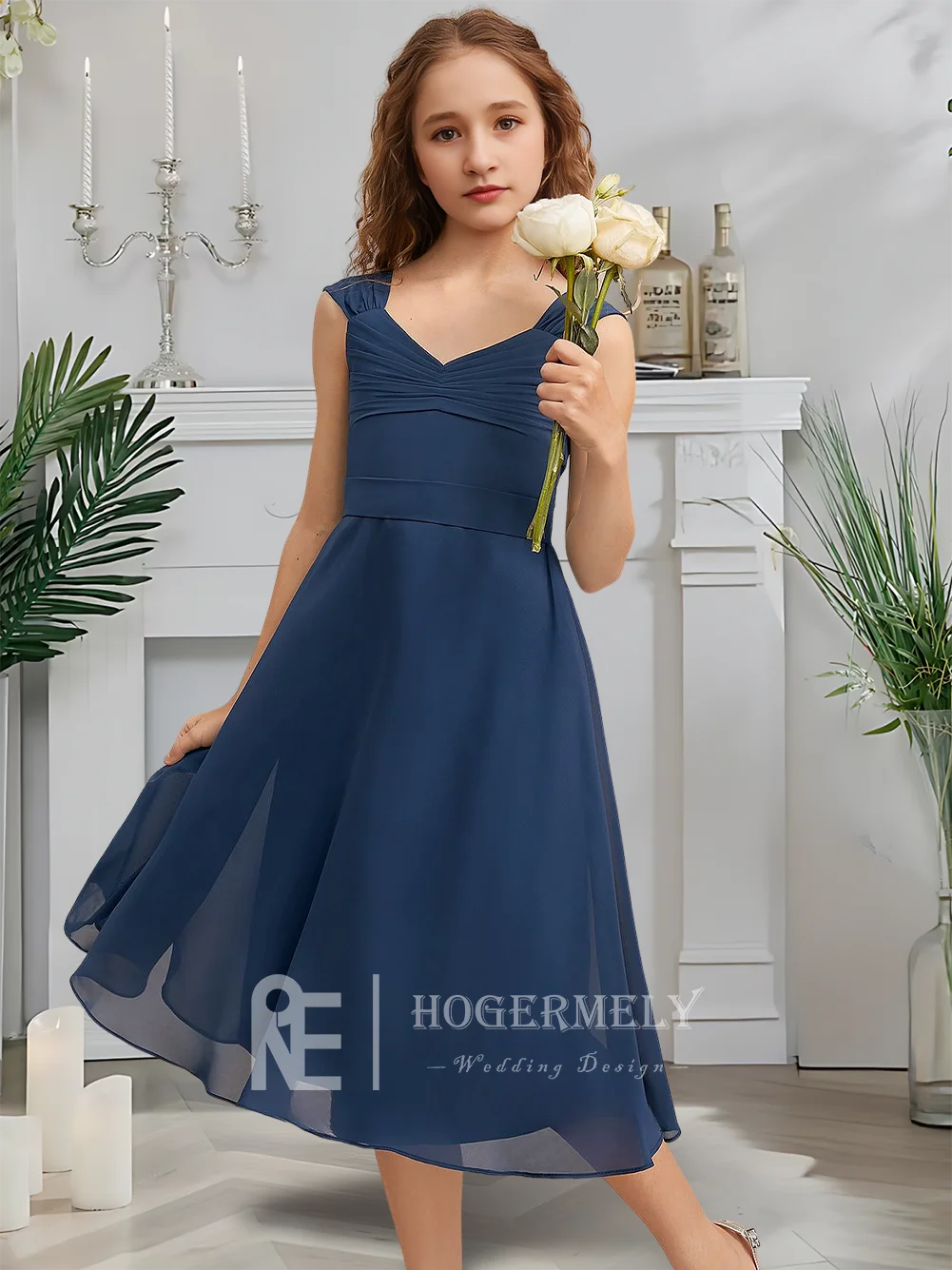 A A-Line Junior Bridesmaid Dress Twilight Navy Flower Girl Dress V-Neck Tea-Length Chiffon Garden Gala Wedding Party Gown
A A-Line Junior Bridesmaid Dress Twilight Navy Flower Girl Dress V-Neck Tea-Length Chiffon Garden Gala Wedding Party Gown