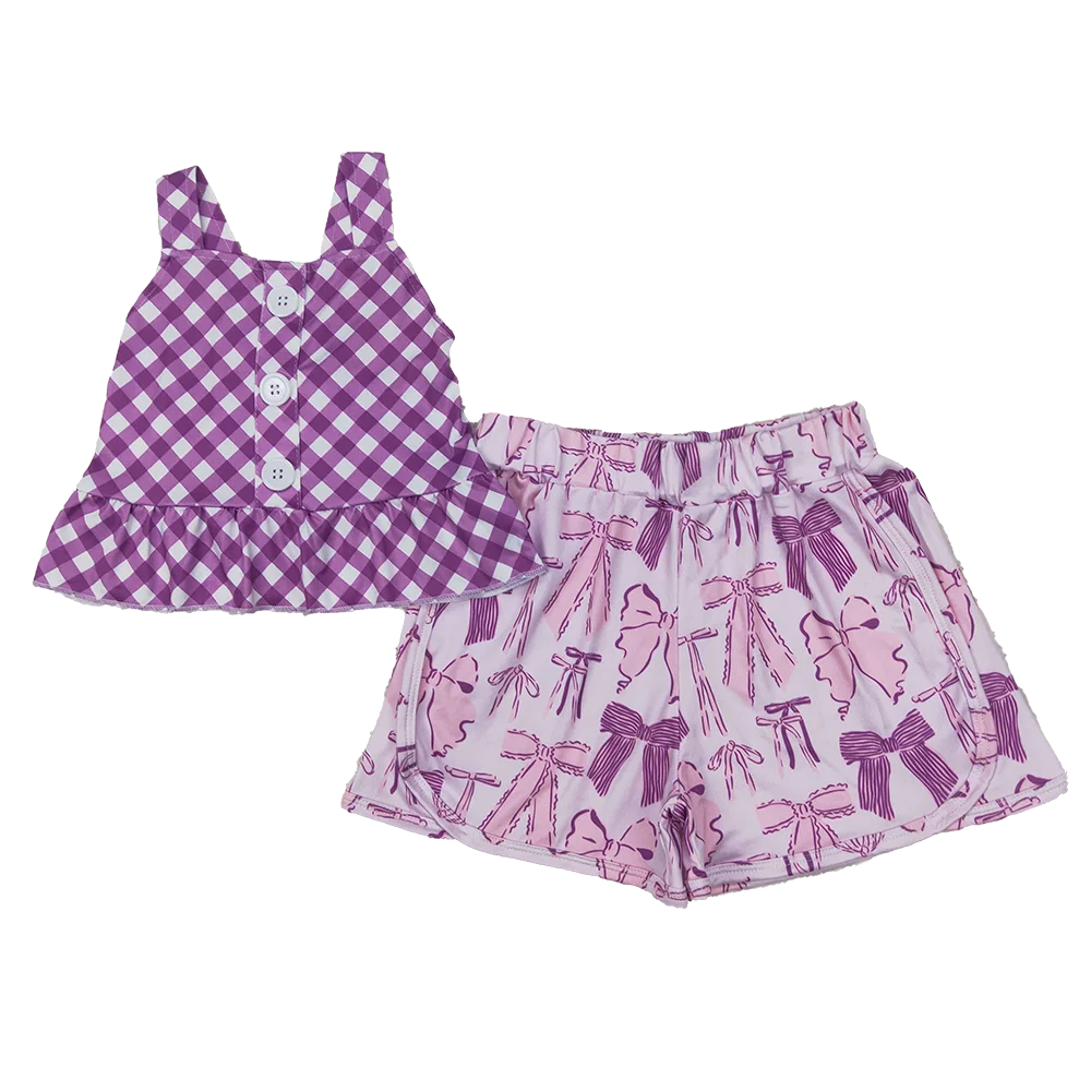 GSSO2035Baby Girls Summer Outfits Baby Girls Purple Checkered Straps Top Bows Shorts Clothes Sets
GSSO2035Baby Girls Summer Outfits Baby Girls Purple Checkered Straps Top Bows Shorts Clothes Sets