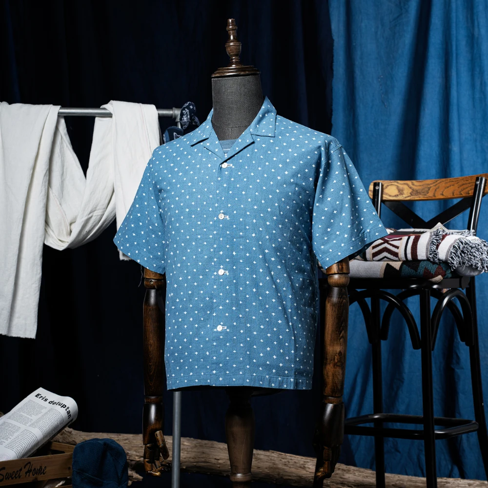 Vintage Indigo Print Shirt Men Summer New Blue Dyed Cuban Lapel Short Sleeve Single Breasted Shirt Cotton Casual Cardigan Tops
Vintage Indigo Print Shirt Men Summer New Blue Dyed Cuban Lapel Short Sleeve Single Breasted Shirt Cotton Casual Cardigan Tops