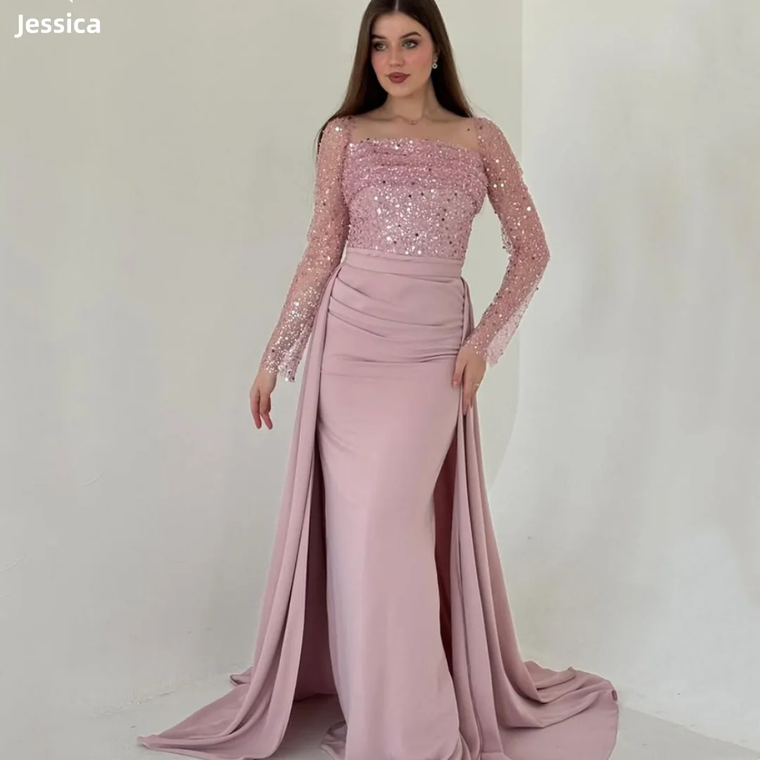 Jessica Sweet Pink Princess Evening Dresses Glitter Sequin Long Sleeves Prom Dresses Formal Occasions فساتين سهرة Customized
Jessica Sweet Pink Princess Evening Dresses Glitter Sequin Long Sleeves Prom Dresses Formal Occasions فساتين سهرة Customized