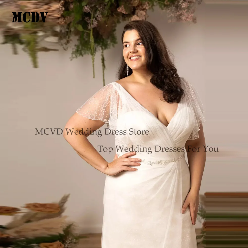 MCDV Plus Size Mermaid Wedding Dress Customized Cap Sleeve V-Neck Applique Sweep Train Civil Bridal Gown for Bride Customized
MCDV Plus Size Mermaid Wedding Dress Customized Cap Sleeve V-Neck Applique Sweep Train Civil Bridal Gown for Bride Customized