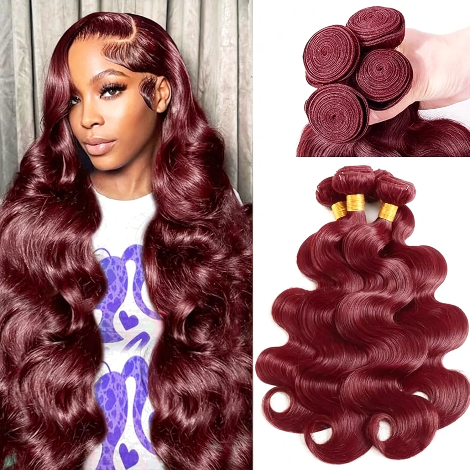 30 32 Inch #99j Burgundy Human Hair Bundles Red Color Body Wave Bundle Remy Hair Weaving Unprocessed Bundle Deals For Extensions
30 32 Inch #99j Burgundy Human Hair Bundles Red Color Body Wave Bundle Remy Hair Weaving Unprocessed Bundle Deals For Extensions