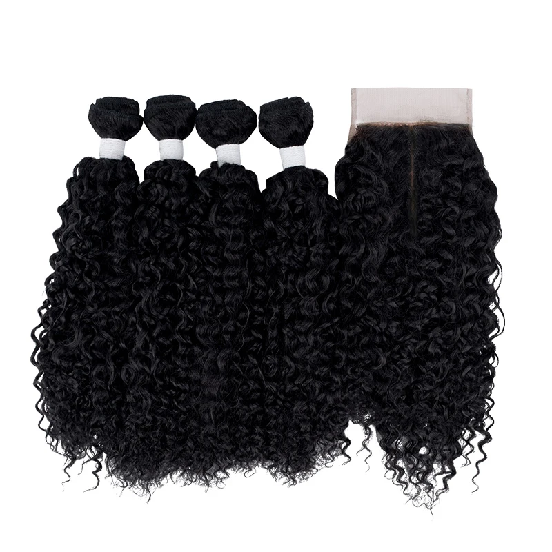Kinky Curly Synthetic Hair 4bundles With 4*4 Closure Jerry Curl Hair Extension Set With Closure 5pcs
Kinky Curly Synthetic Hair 4bundles With 4*4 Closure Jerry Curl Hair Extension Set With Closure 5pcs