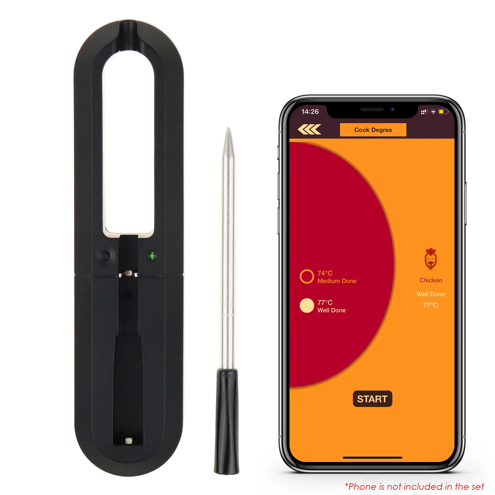 Smart Wireless Meat Thermometer Bluetooth 98.42ft Range for Oven, Grill, Smoker, Kitchen, BBQ, IP67 Grade
Smart Wireless Meat Thermometer Bluetooth 98.42ft Range for Oven, Grill, Smoker, Kitchen, BBQ, IP67 Grade