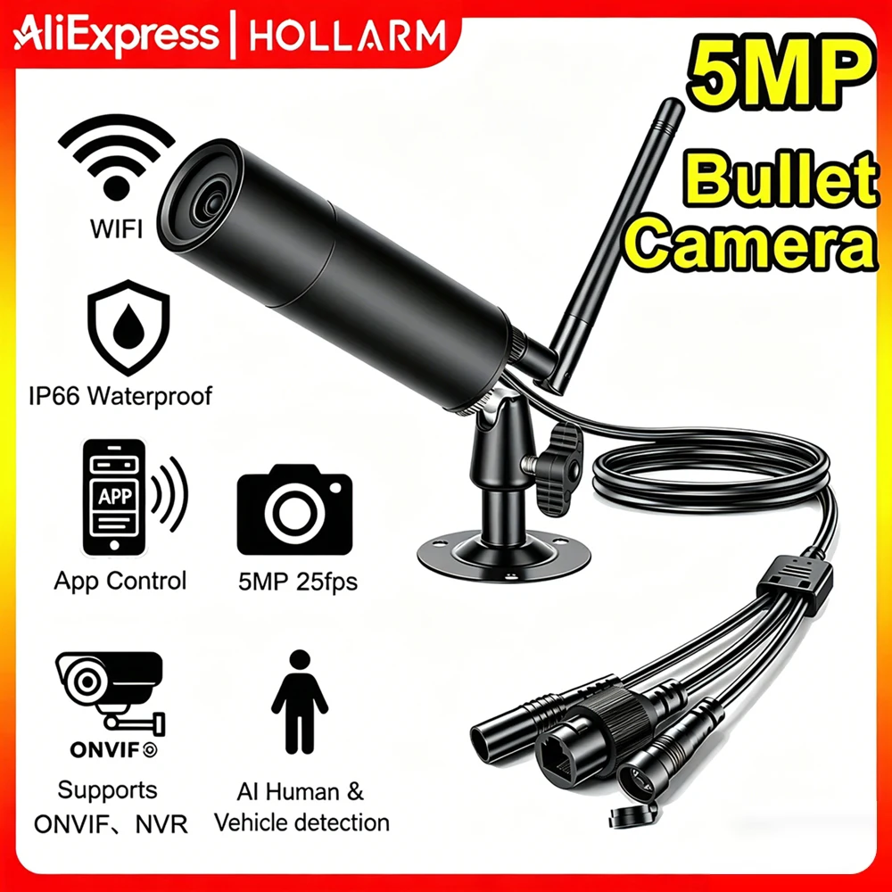 Hollarm 5MP Wifi Bullet IP Camera Mini POE Camera Support Onvif AI Face /Car Detection Security Surveillance P2P Video Recorder
Hollarm 5MP Wifi Bullet IP Camera Mini POE Camera Support Onvif AI Face /Car Detection Security Surveillance P2P Video Recorder