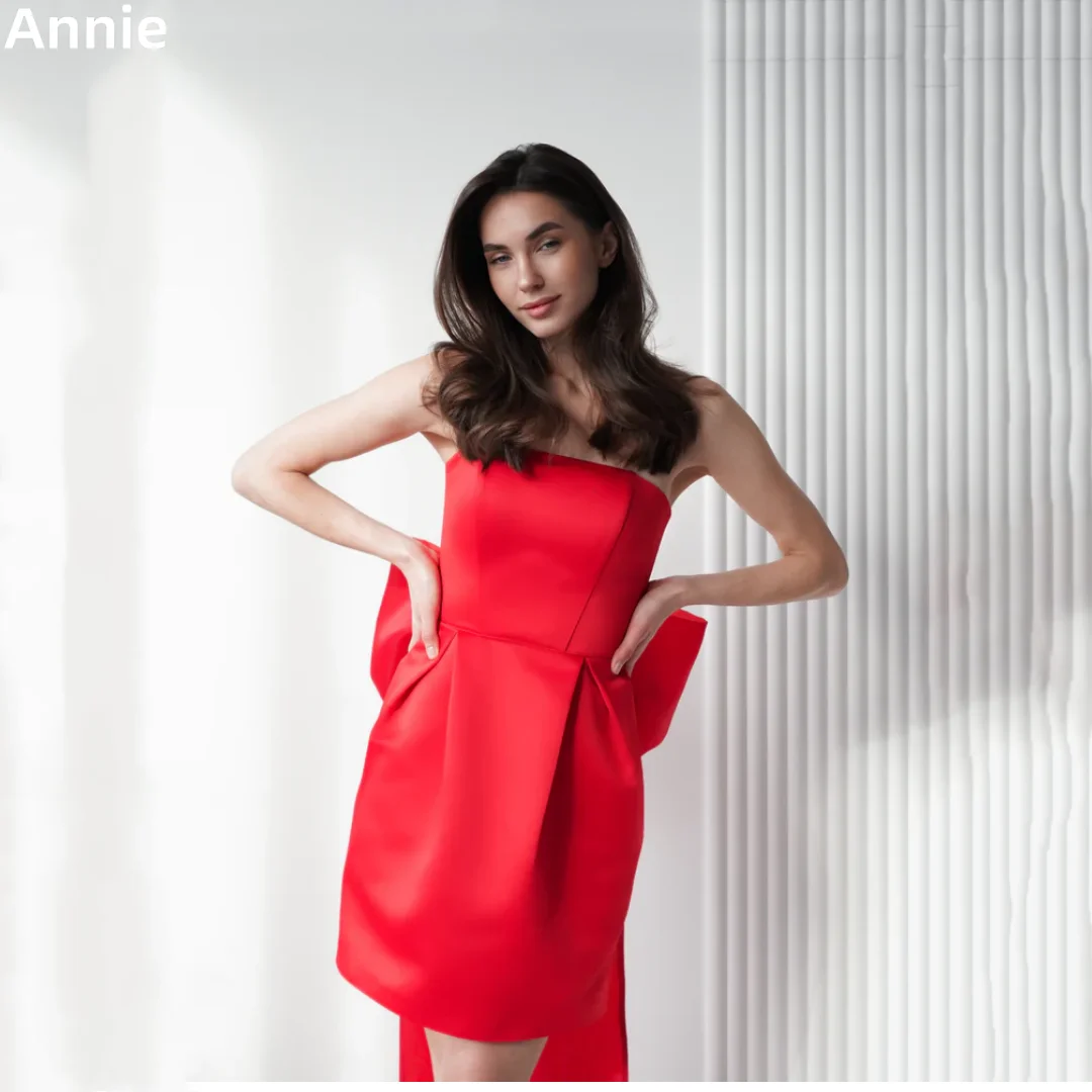 Annie Sweet Red Prom Dresses Satin Back With Handmade Bow Evening Dresses Special Occasions Short Party Dresses فساتين سهرة
Annie Sweet Red Prom Dresses Satin Back With Handmade Bow Evening Dresses Special Occasions Short Party Dresses فساتين سهرة