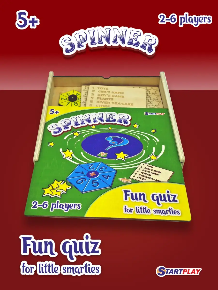 STARTPLAY / Веселая Викторина SPINNER / Деревянная / Развивающая / Для Детей 2-6 Игроков / Удобная Для Путешествий / 223350
STARTPLAY / Веселая Викторина SPINNER / Деревянная / Развивающая / Для Детей 2-6 Игроков / Удобная Для Путешествий / 223350