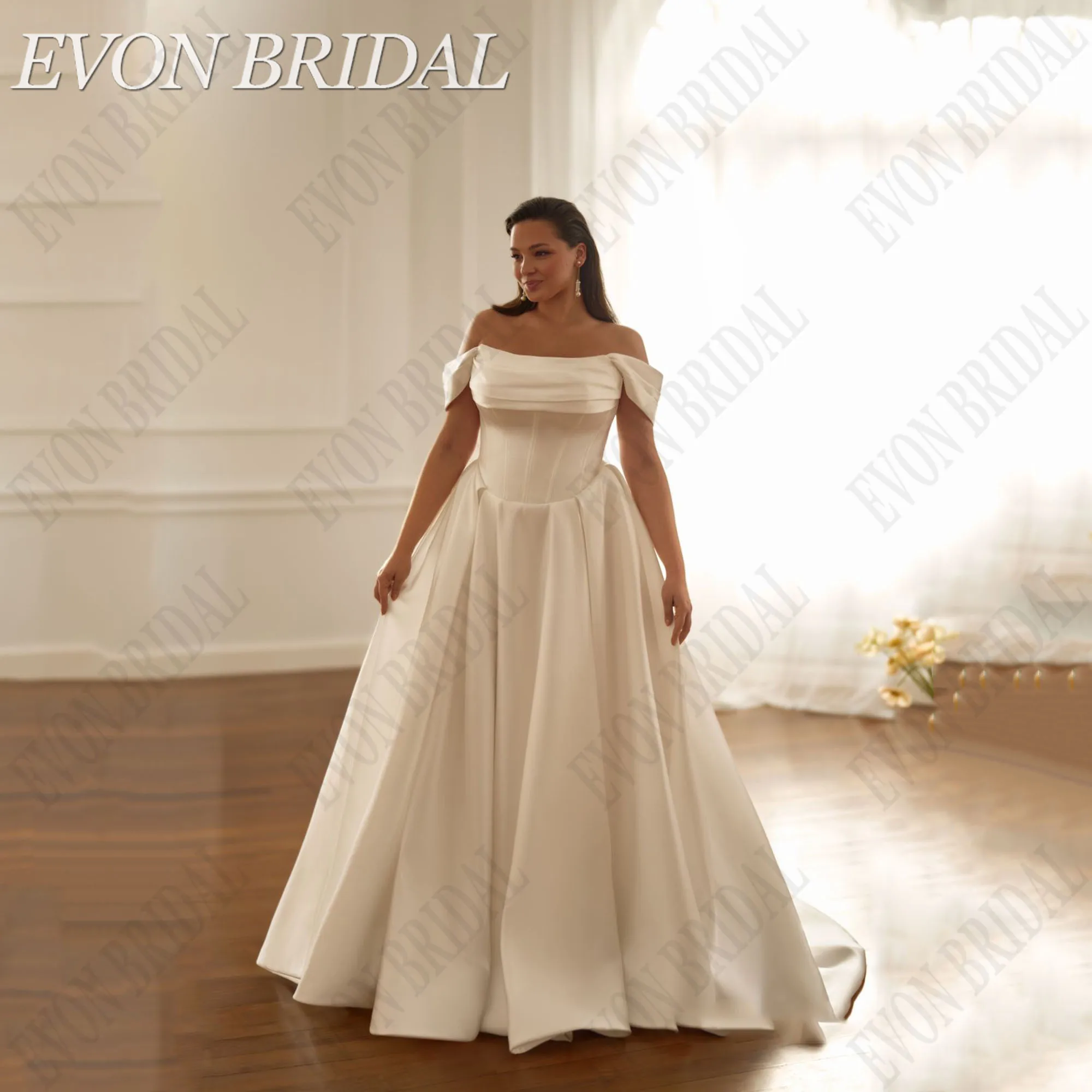 EVON BRIDAL Elegant A-Line Wedding Dress Plus Size Woman Satin Bridal Gowns Off Shoulder Boat Neck Bride Dresses Customized
EVON BRIDAL Elegant A-Line Wedding Dress Plus Size Woman Satin Bridal Gowns Off Shoulder Boat Neck Bride Dresses Customized