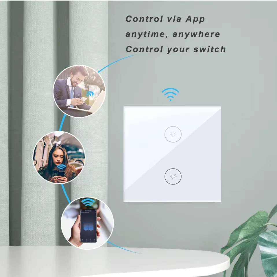 EU standard 2 gang Smart Tuya Touch Switch Wall Light WiFi BT Switch 
EU standard 2 gang Smart Tuya Touch Switch Wall Light WiFi BT Switch
