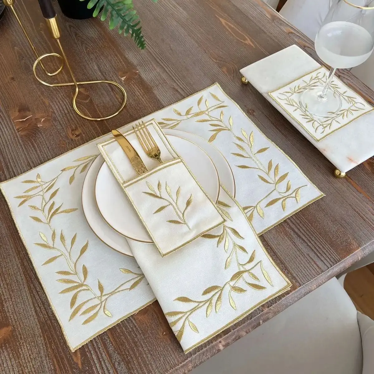 6 Person Full Set Floral Gold Embroidered Elegant Dining Table Mat Cotton Napkins Floral Coaster Home Buyers New Homeowner Gift
6 Person Full Set Floral Gold Embroidered Elegant Dining Table Mat Cotton Napkins Floral Coaster Home Buyers New Homeowner Gift