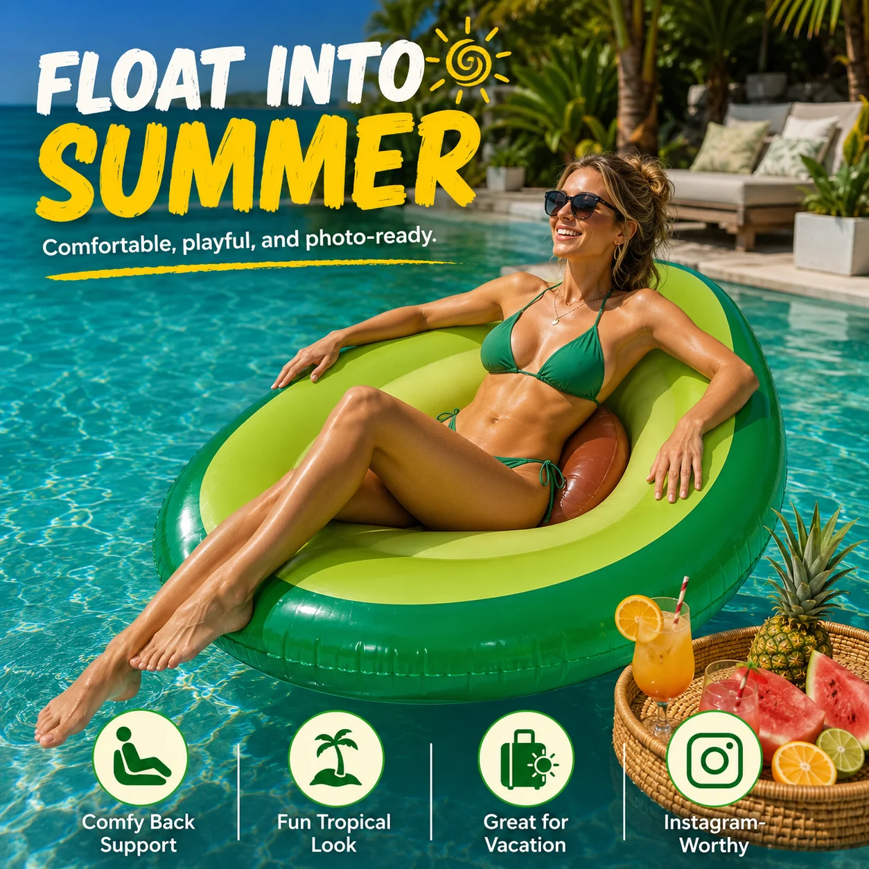 Inflatable Avocado Pool Float with Cup Holder, Tropical Pool Lounger, Heavy Duty PVC Summer Raft for Adults
Inflatable Avocado Pool Float with Cup Holder, Tropical Pool Lounger, Heavy Duty PVC Summer Raft for Adults
