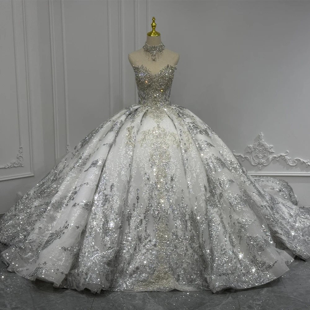 Luxury Silver Wedding Dress with Detachable Necklace Sleeves Beading Lace Ball Gown Vestidos De Novias 2026
Luxury Silver Wedding Dress with Detachable Necklace Sleeves Beading Lace Ball Gown Vestidos De Novias 2026